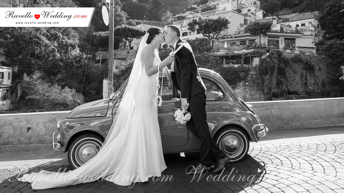 Positano wedding - Bride & Groom and a FIAT 500 :)
